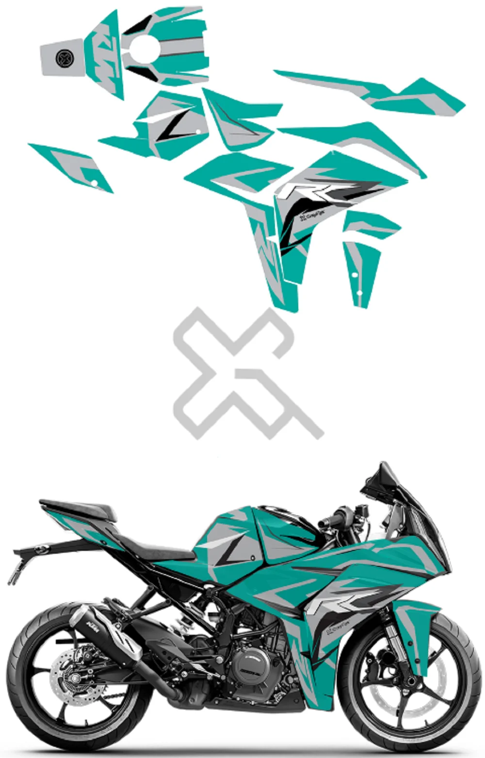     Silver Mint Edition Full Body Sticker Compatible with RC 125/200/390 | Made In Premium Gloss Vinyl With FPF(Fade Protection Film), Water Proof, Precut Sticker, Pack Of 1 Compatible with Both Side